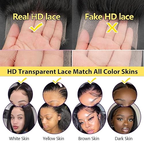 Anderah 26 Inch 13x6 Body Wave Lace Front Wigs Human Hair 13x6 HD Lace Glueless Human Hair Wig Pre Plucked Natural Hairline Brazilian Human Virgin Hair Long Black Body Wave Wig for Women 180% Density