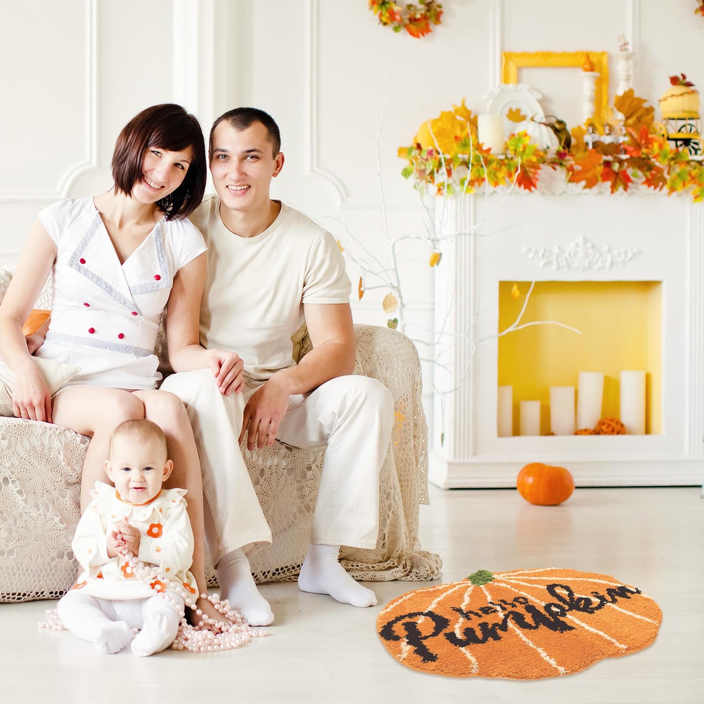 JarThenaAMCS Fall Hello Pumpkin Cute Absorbent Bath Mat Non Slip Orange Shower Rug for Autumn Home Kitchen Entrance Decor, 19.3" x 23.6