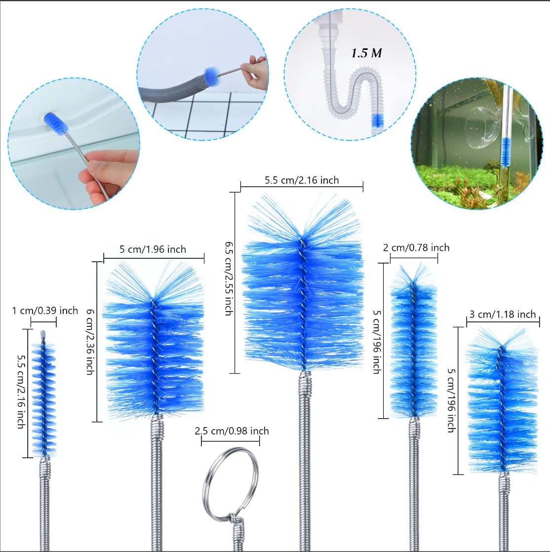 Flexible Long Drain Brush Set, Premium 3 Piece Kit with Double Ended and Stainless Steel Tube Cleaning Brushes for Ultimate Kitchen, Sink, and Pipe Cleaning, Including Powerful Drain Clog Remover
