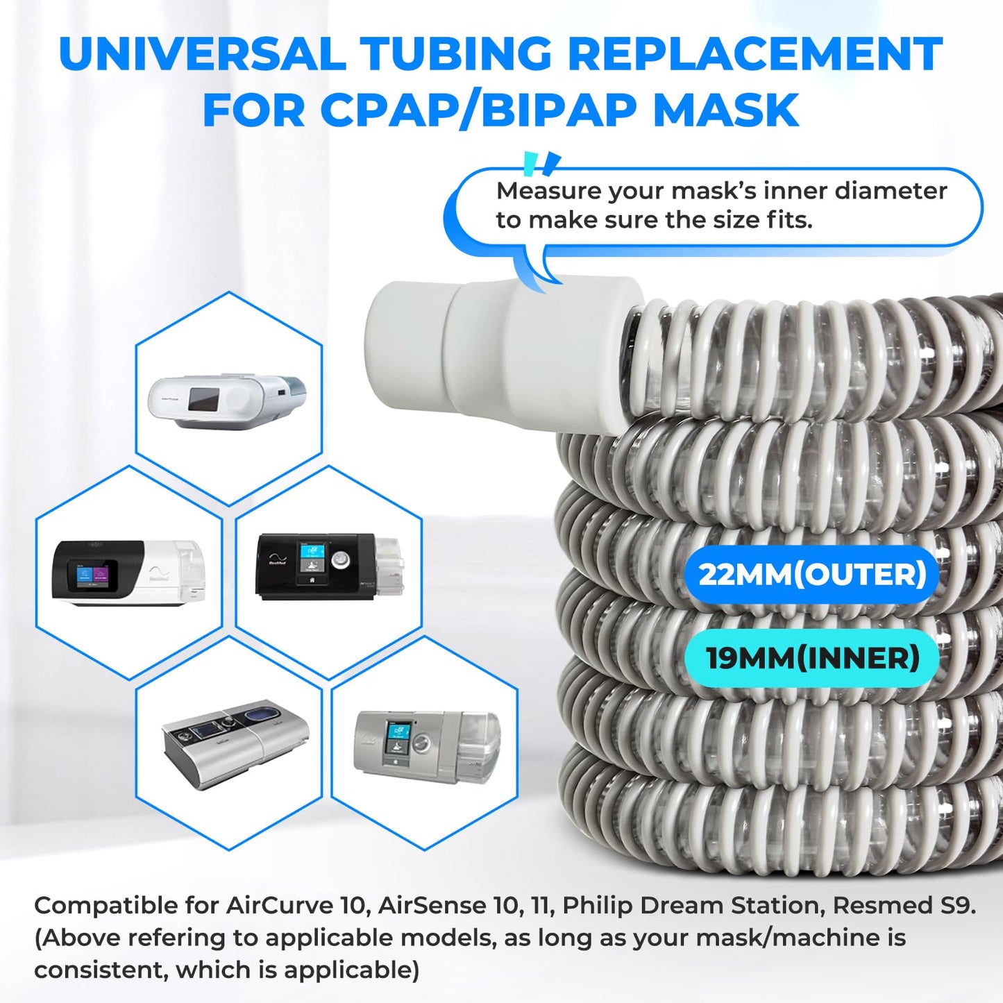 2 PACK Universal Tubing Replacements for CPAP Supplies, 6 Foot Hoses Compatible for Philips Respironics,Resmed Airsense and Most of CPAP, APAP, BiPAP Machine/Mask with Clean Brush