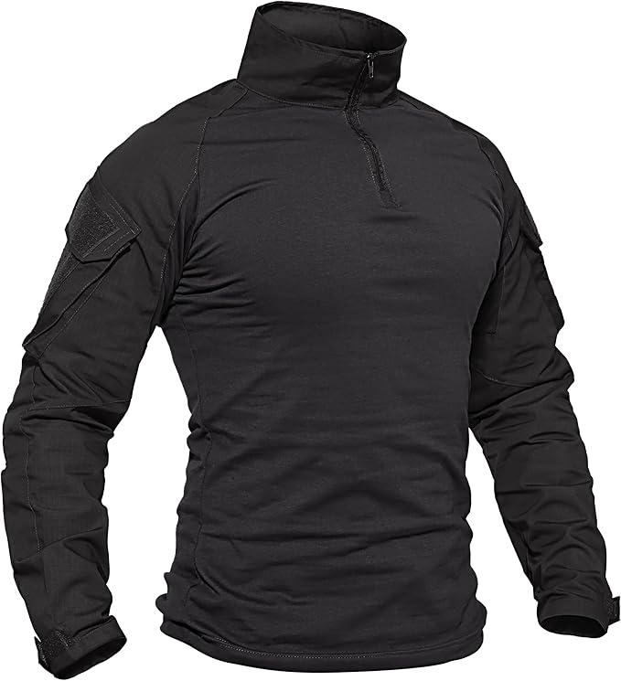 TACVASEN Men's Tactical Shirt Long Sleeve Combat Shirt 1/4 Zip with Pockets Military Army Paintball Airsoft Breathable