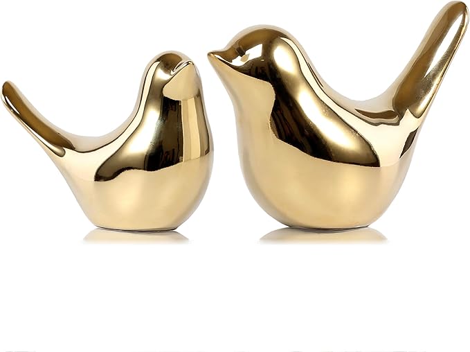 FANTESTICRYAN Small Birds Statues Gold Home Decor Modern Style Figurine Decorative Ornaments for Living Room, Bedroom, Off...
