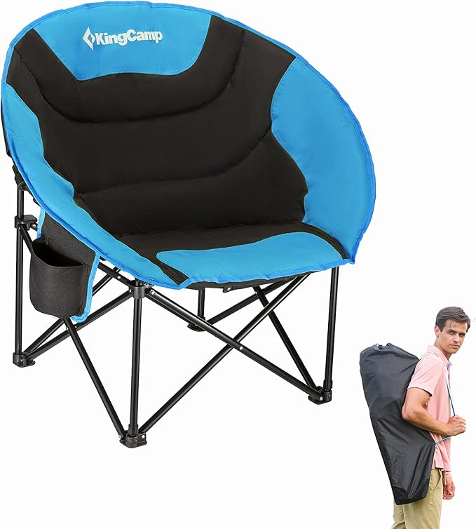 KingCamp Oversized Saucer Round Camping Chair Portable Padded Outdoor Folding Chair for Adult with Cup Holder Back Pocket ...
