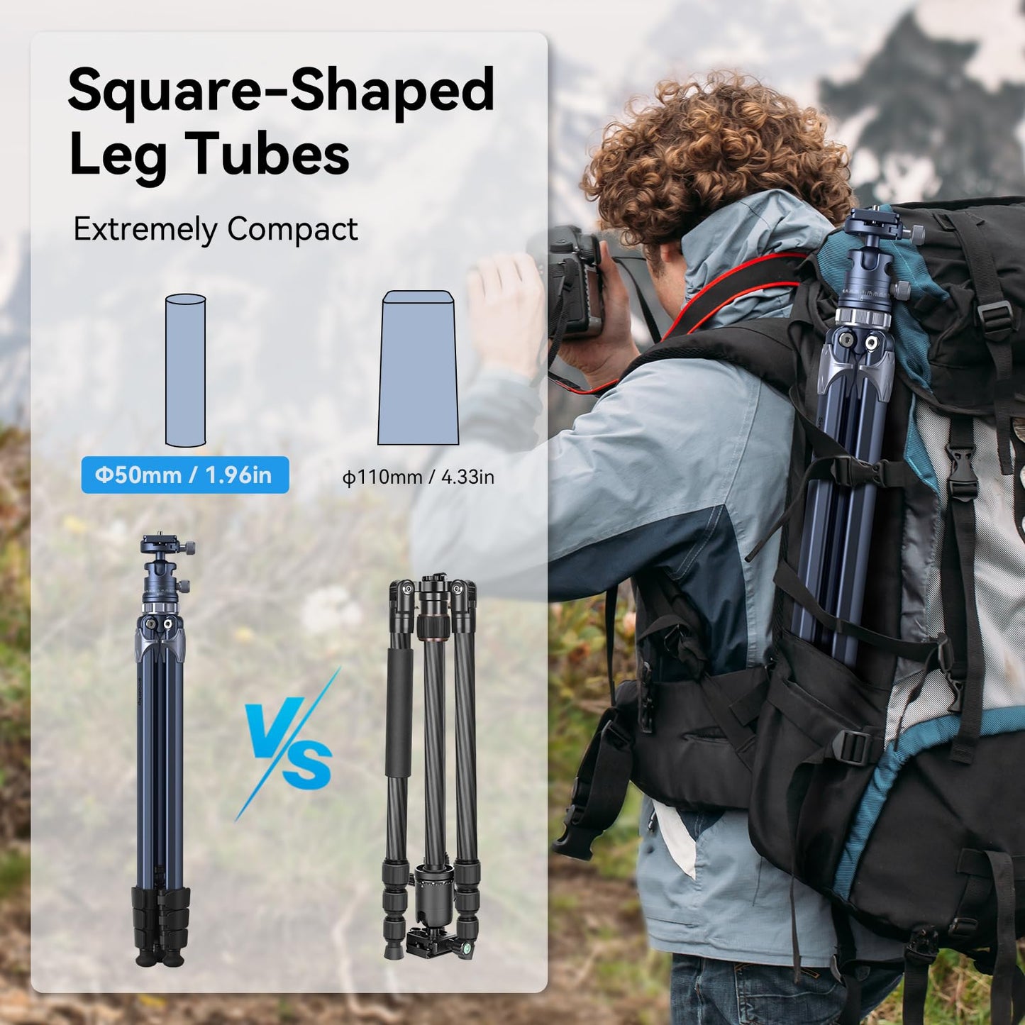 SmallRig AP-02 Lightweight Travel Tripod, 63" Camera Tripod with Compact Unconventional Center Column, 360° Ball Head, QR Plate, Travel Bag, Load up to 17.6 lbs / 8 kg, for Most DSLR Cameras -4222