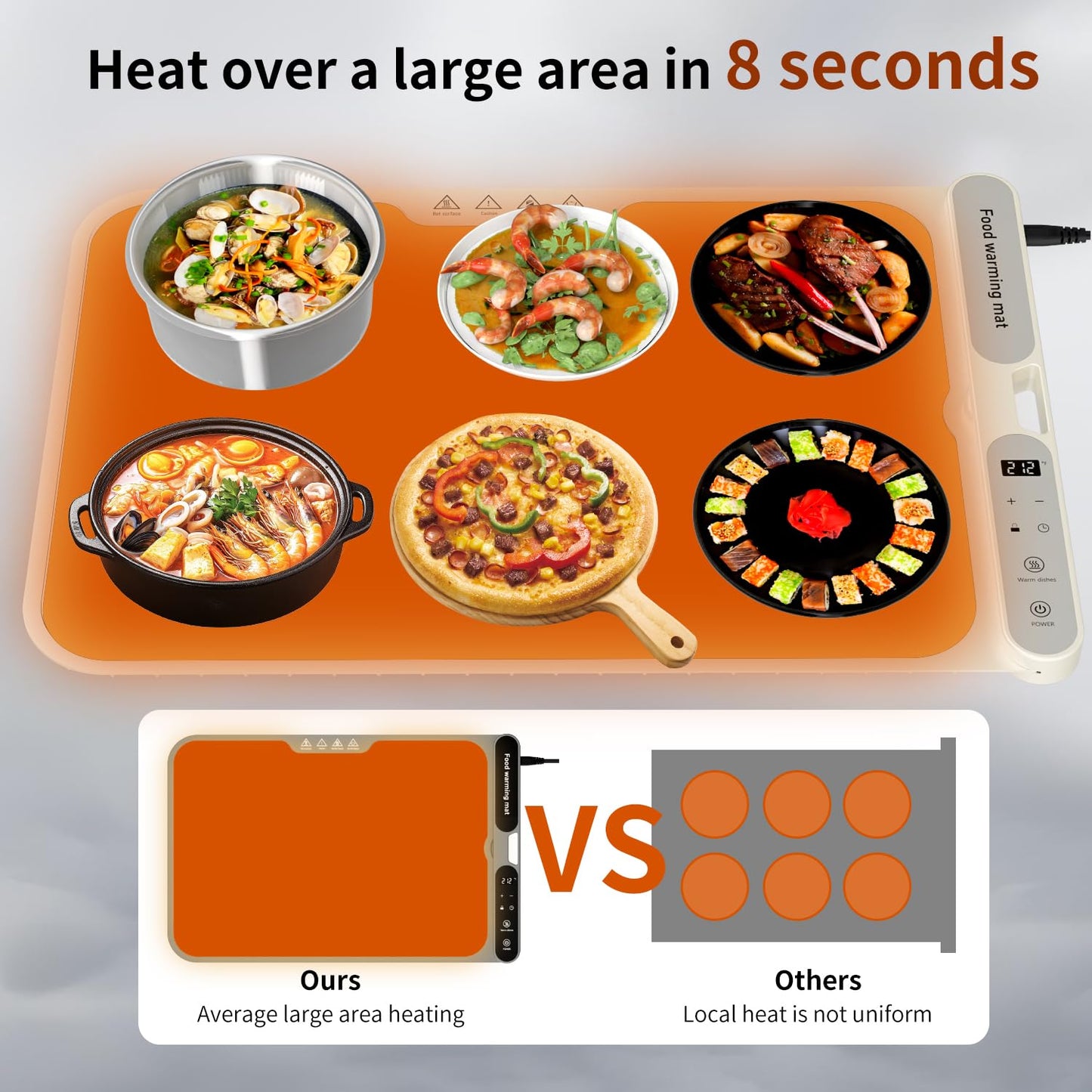 Electric Warming Tray&Food Warming MatFast Full Surface Electric Warming Tray with 7 Temp-Settings & 8H Timer, Portable Roll Up Food Warmer for Gatherings (Beige, 24''X15'')