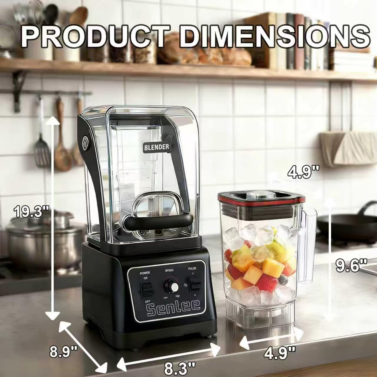 Commercial Blender Heavy Duty 2200W Professional-Grade with 64oz BPA-Free Jar, Quiet Shield, Self-Cleaning, 6-Leaf Stainless Steel Blade for Smoothies, Ice Crush, Shakes - Restaurant & Kitchen Use