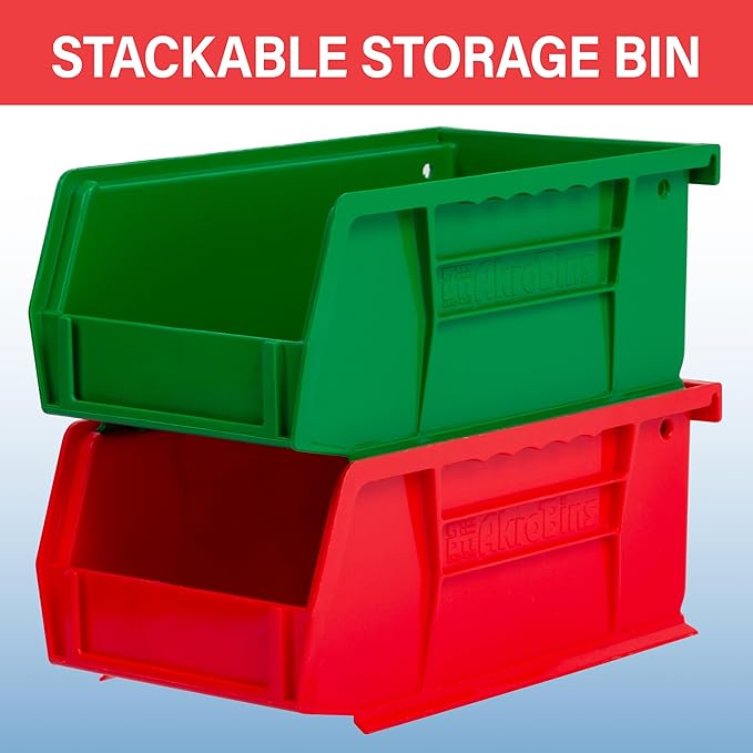 Akro-Mils 30220 AkroBins Plastic Storage Bins, Space-Saving Stackable Bins for Garage, Pantry, Craft Organization, 7-" x 4-" x 3-", Black, 24-Pack