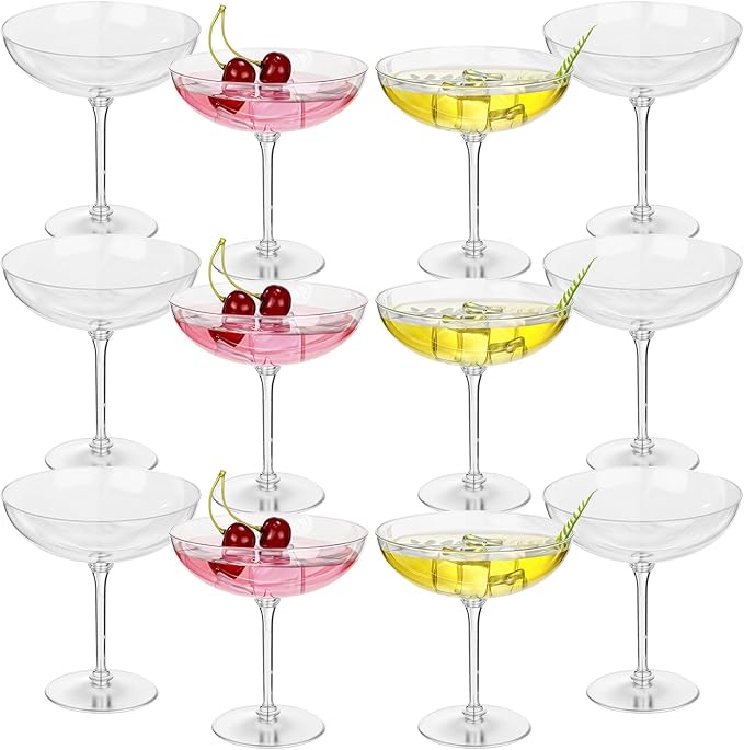 LemonRoad 12 Pcs Detachable Martini Glasses 9oz Disposable Plastic Coupe Cocktail Dessert Glassware Set for Champagne Wine...