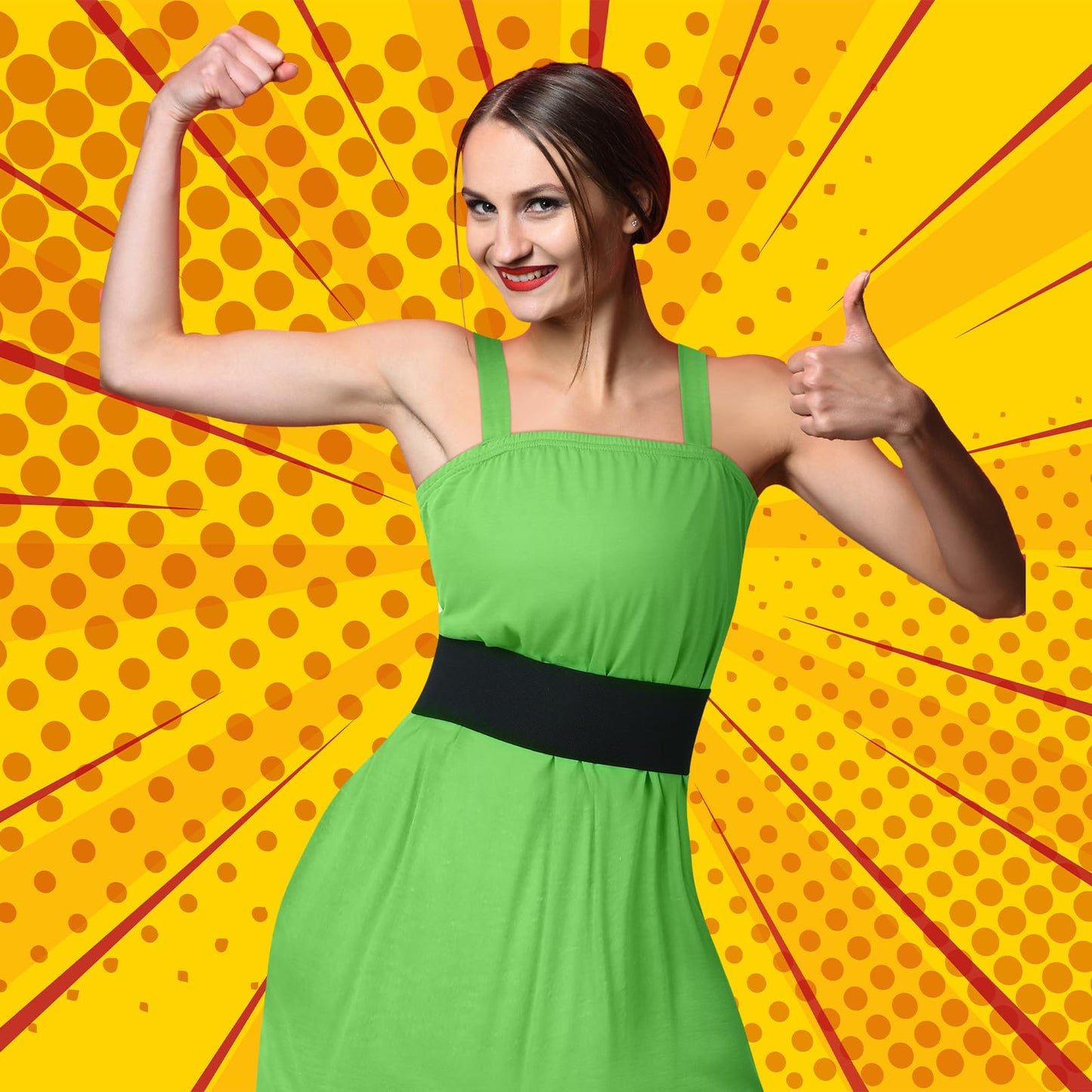 Croloose Women's Power Animated Costume Set Vest Dress Wide Cinch Black Belt Tank Dress for Halloween Party Character Cosplay (Green)