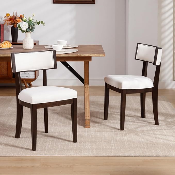 DM Furniture Farmhouse Dining Chairs Set of 4 Upholstered Linen Fabric Dining Room Chairs Mid Century Modern Kitchen Chairs Solid Wood Dinner Chair with Curved Wing Back for Dining/Living Room