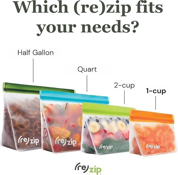 (re) zip 5-pack Stand-Up Reusable Bags | BPA-Free, Food Grade, Leakproof, Freezer and Dishwasher Safe | 5 Snack-Size Bags (1-Cup / 8-Oz) | Jewel Tones for Easy Organization