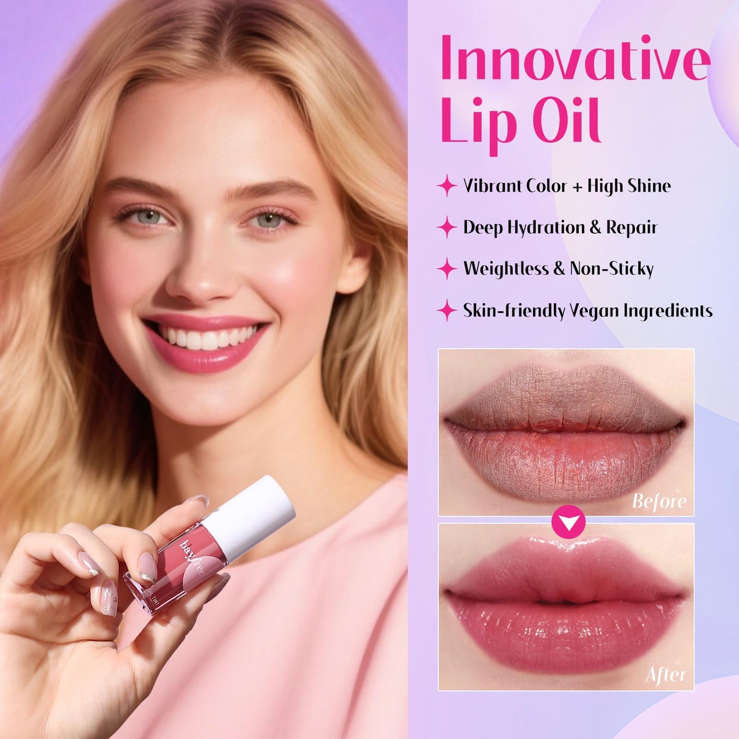 bayfree Tinted Lip Oil Stain Set, Hydrating High Shine Lip Gloss Set, Long-Lasting Bright Color Lipgloss for Dull Lips, Weightle