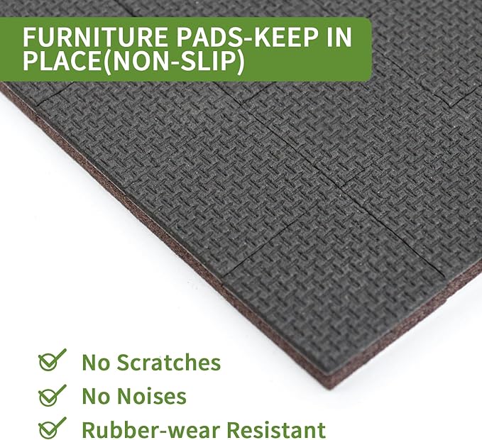 COVERCORNER Non Slip Furniture Pads 36 PCS 1'' Square - Anti Slip Furniture Pads - Self Adhesive Rubber Feet Furniture Feet - Chair Leg Floor Protectors - Keep Furniture in Place