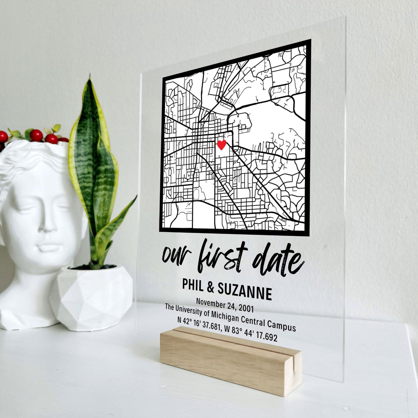 SAME DAY SHIP Our First Date Plaque with Wooden, Acrylic, Led Light Stand - Where It All Began Couples Map Gift for Her Personalized Gift Couples Gift Gifts for Him Where We Met Personalized Map