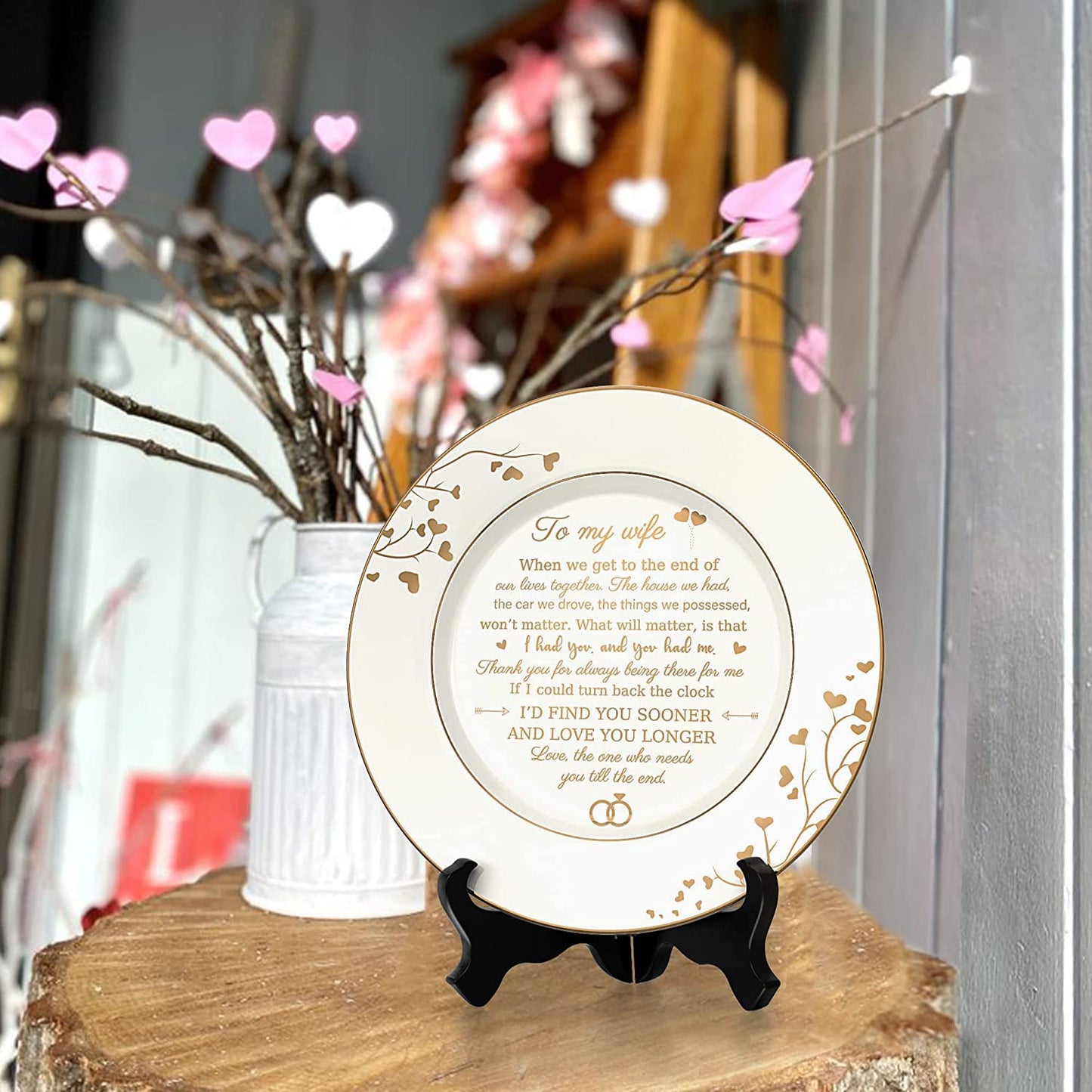 Urllinz Gifts for Wife - To My Wife Plate with 24k Gold Foil, Happy Birthday Anniversary Wedding Gift for Her from Husband, Ceramic 9"