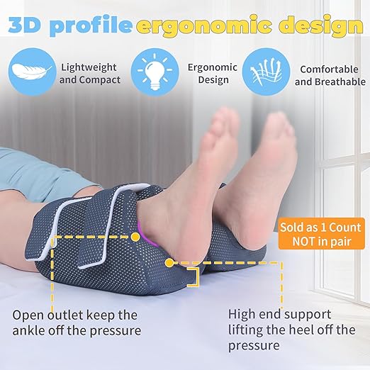 Ehucon 3D Heel Protectors Bed Sore Pillow Cushion for Pressure Sores,Foot Pillows Support Boot for Bedridden Patients Supplies, Ankle Pillow heel Protector for Heel Pain (Navy (Pack of 1))