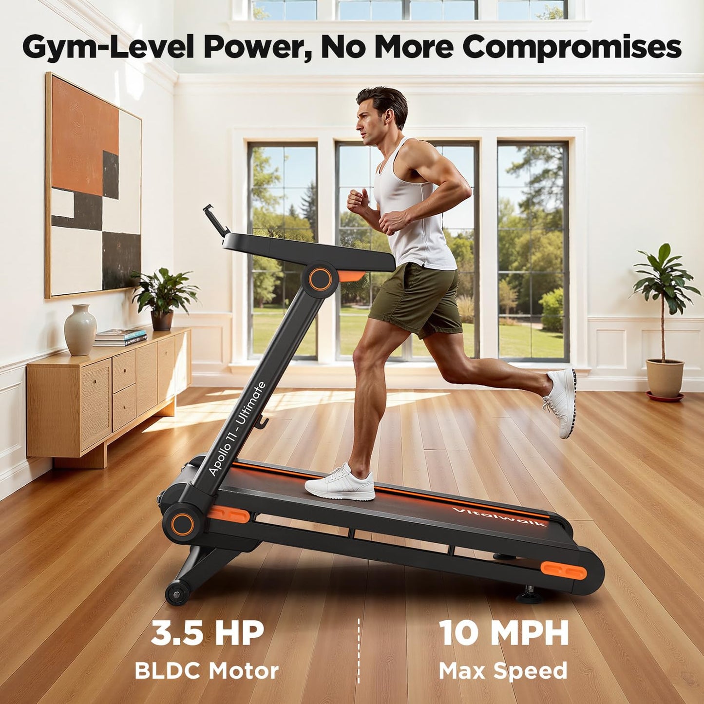 Vitalwalk Foldable Treadmill with Auto Incline, Commercial 49"x18" Wide Running Belt, 10MPH, 3.5HP Brushless, Walking Pad Treadmill for Home, Auto Folding, No Installation, 350LBS Capacity, APP, 20%