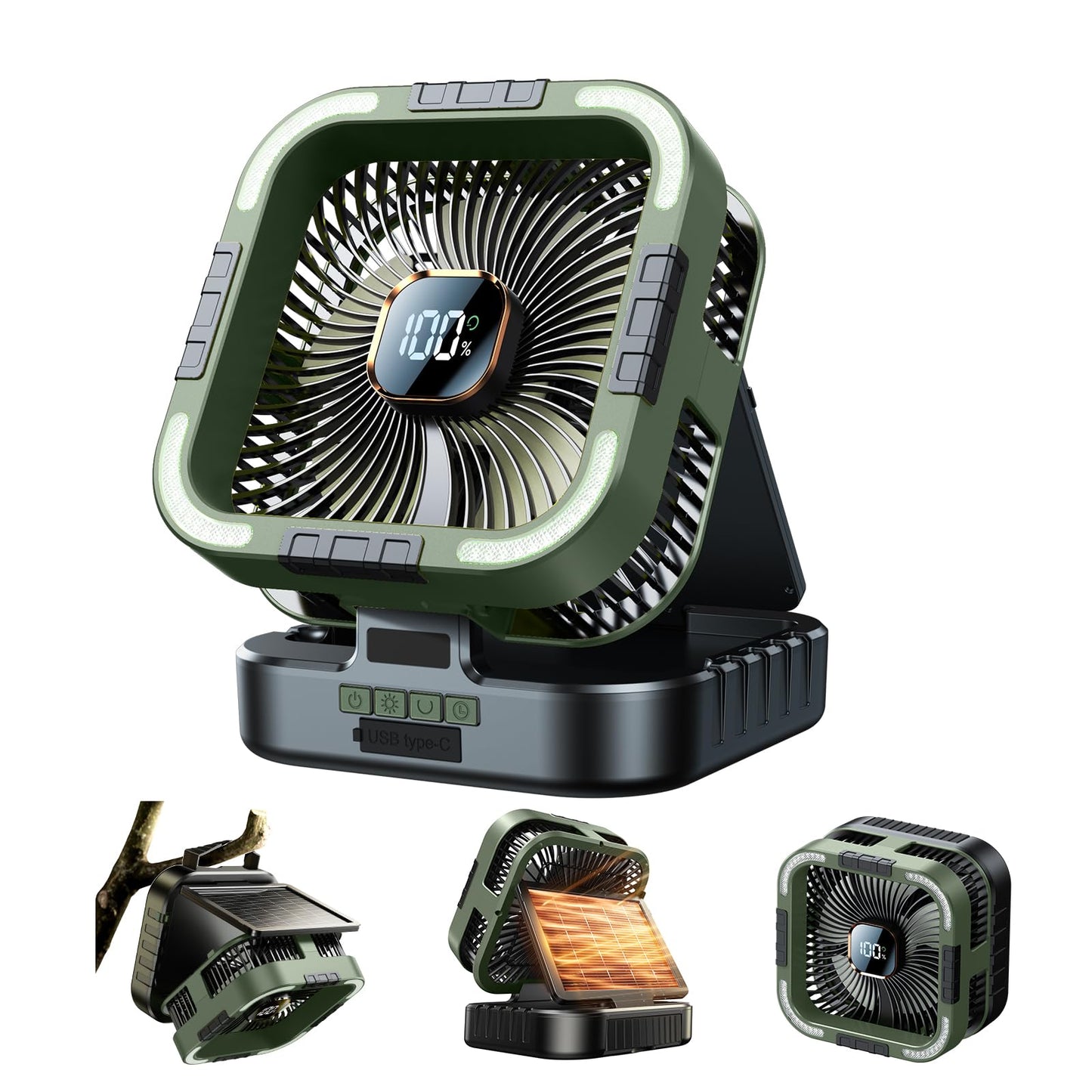 Kimmoo Solar Camping Fan With Light-10000Mah Rechargeable Portable, 6 Speeds, Digital Display, Timer, 120 Oscillation, Cordless