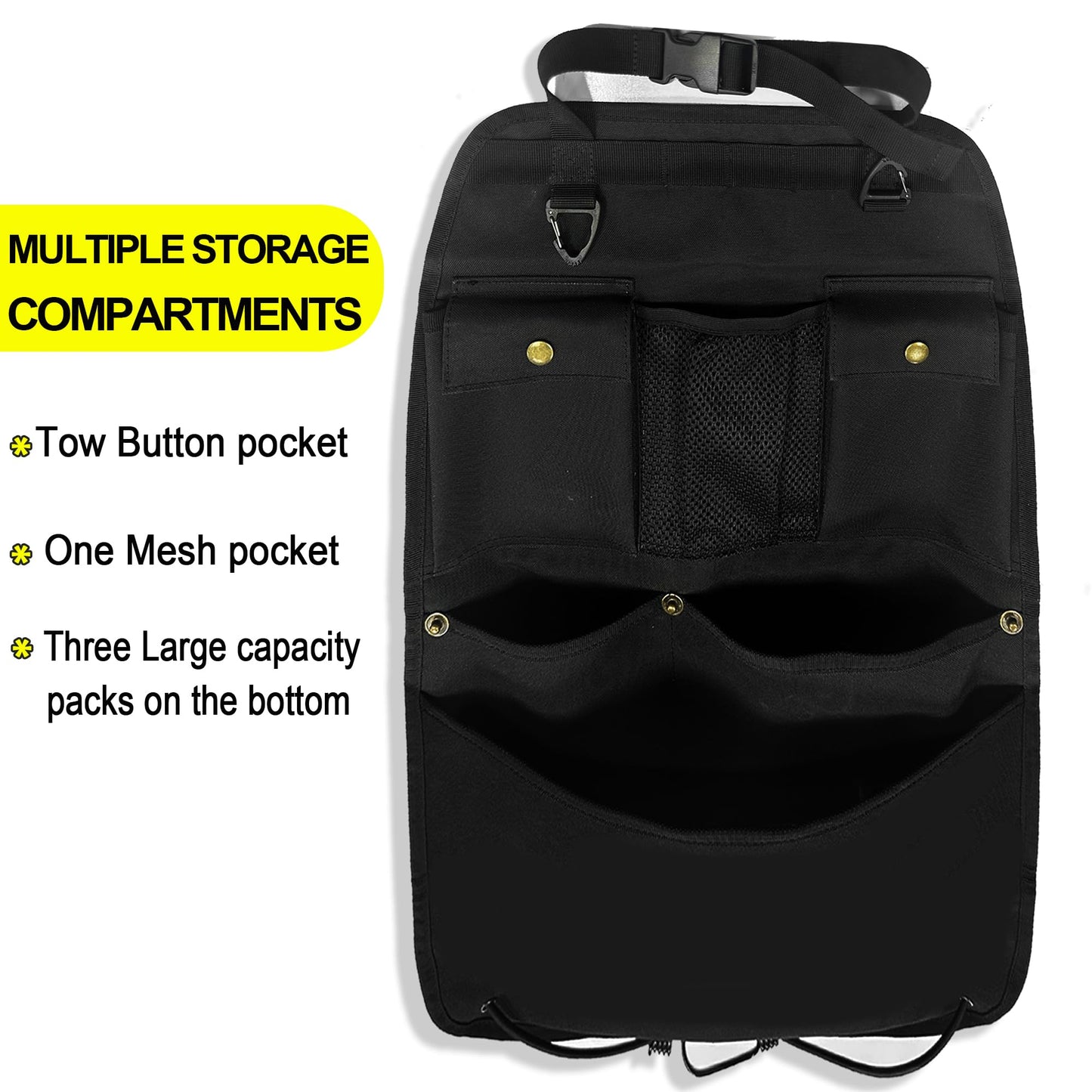 BEATUNEE Black Car Seat Back Organizer with Multiple Pockets and Hooks