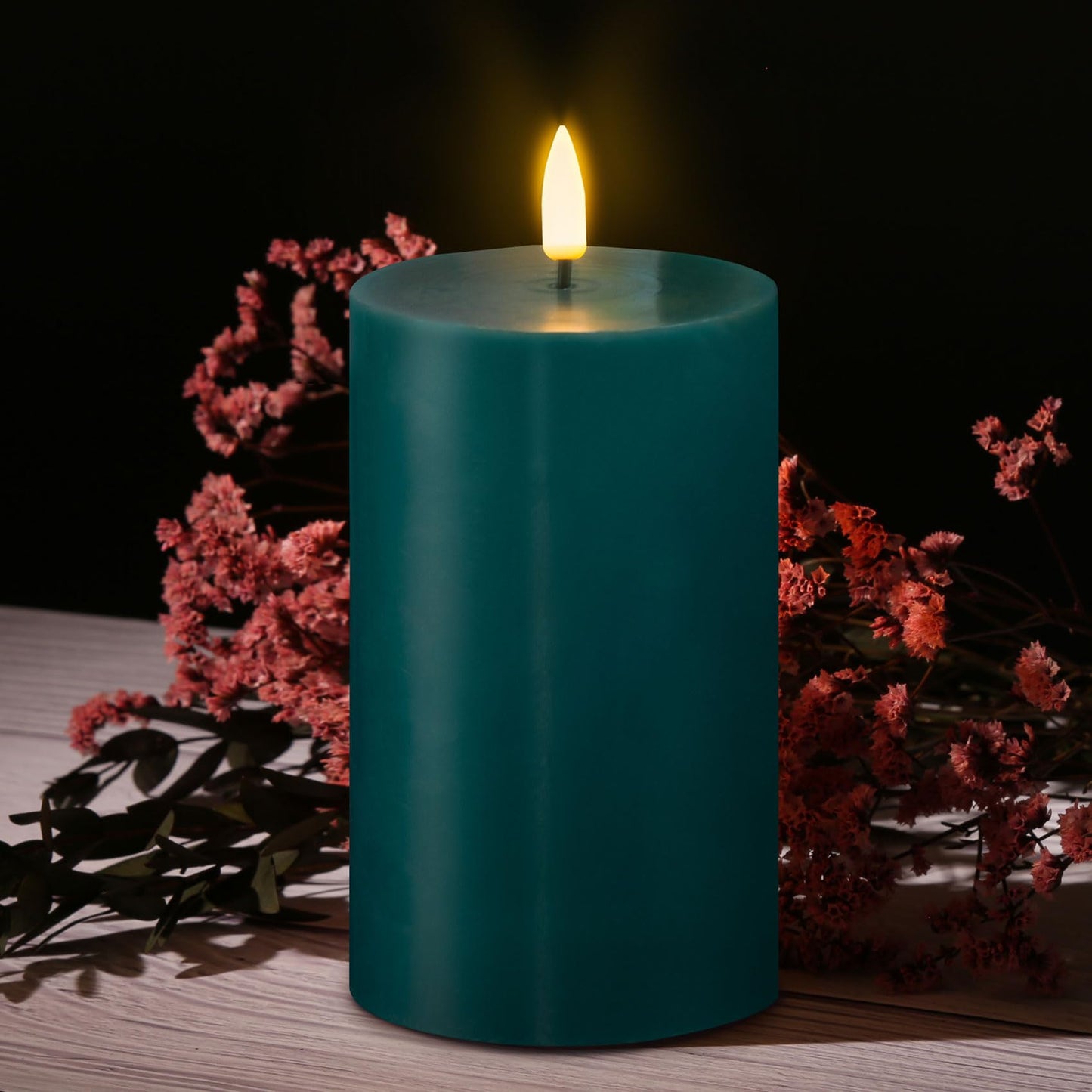 Girimax Blue Flameless Pillar Candles with Remote, Flickering Christmas LED Wax Candles Battery Operated Set of 3