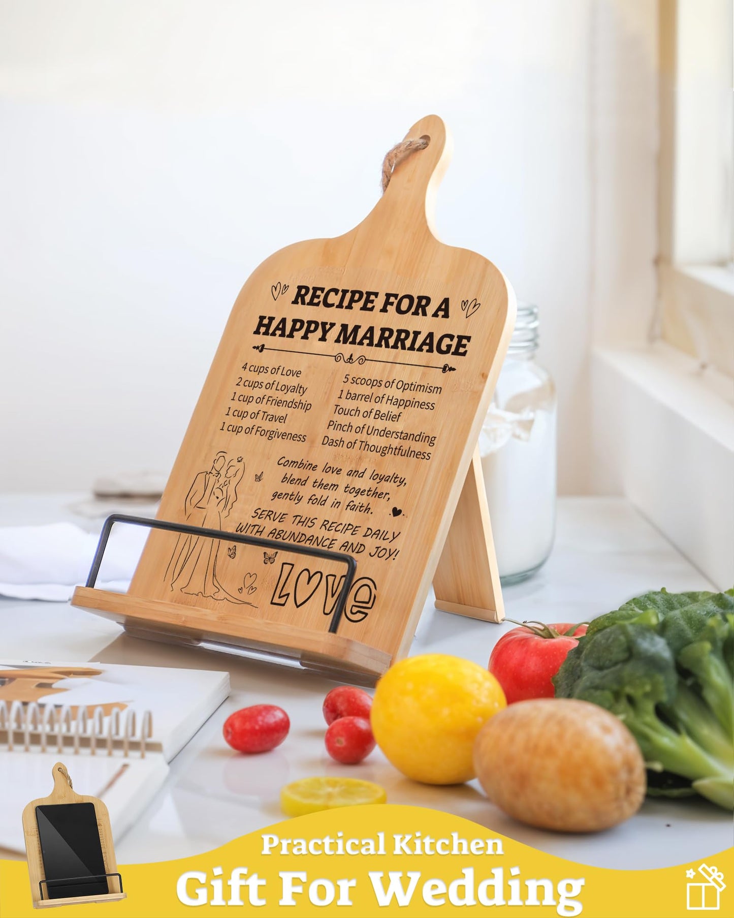 IKEDAS Wedding Gifts Cookbook Stand - Anniversary & Marriage Gifts for Couples, Newlyweds; Book Stands for Display
