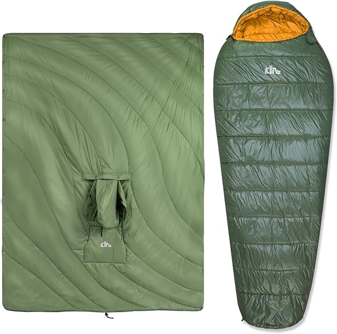 iClimb 1 Hooded 3M Thinsulate Insulation Warm Blanket and 1 3M Thinsulate Insulation Sleeping Bag, Ultralight Compact for ...
