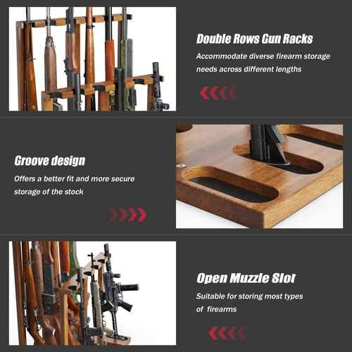 amoard Indoor Gun Racks, Wooden Free Standing Heavy Duty Shotgun Display Rack, Rifle Stand Organizer, 12 Rifles Storage Holder Wood Gun Rack (Walnut)
