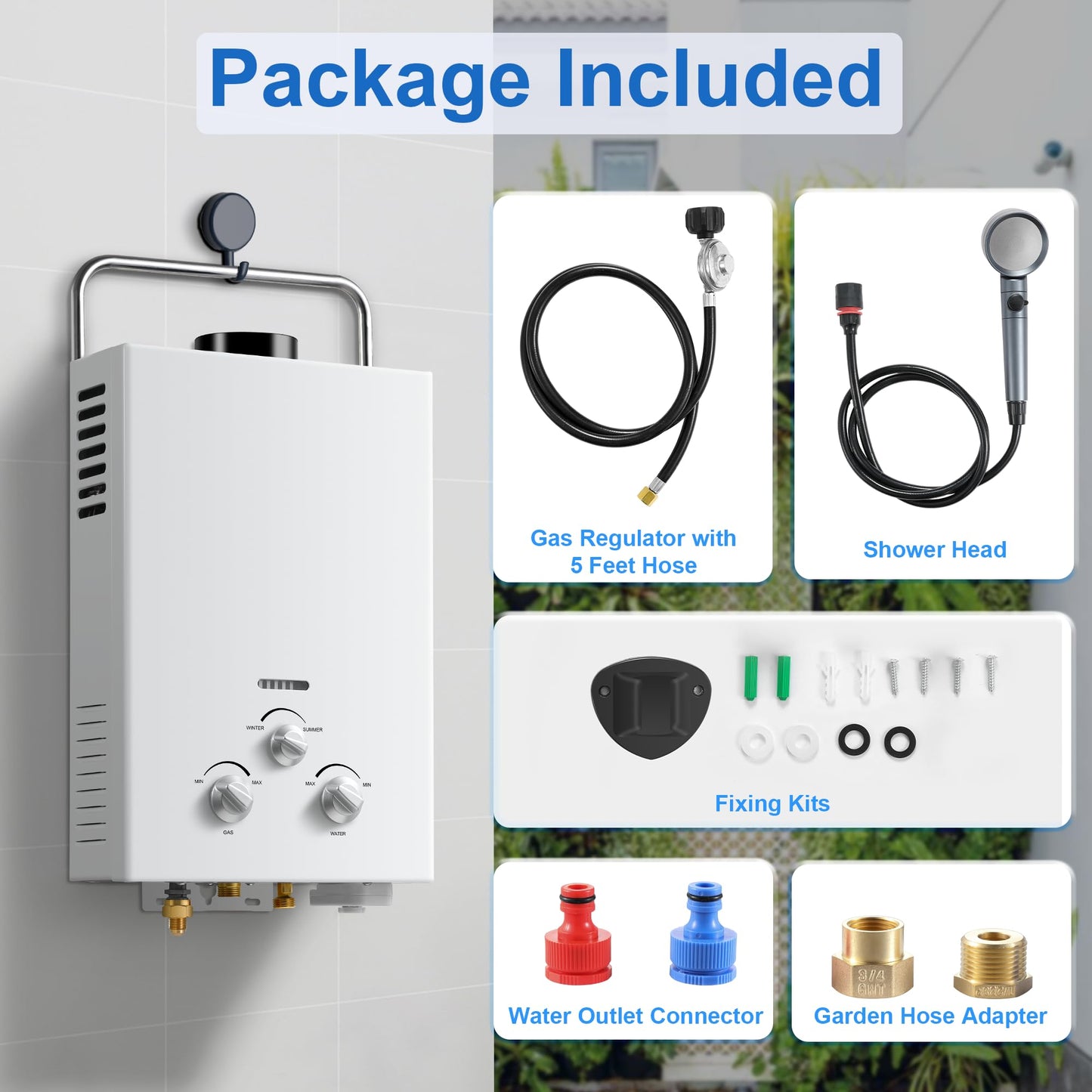 Outdoor Propane Tankless Water Heater - 6L 1.58 GPM Portable Gas Water Heater with Handle & Overheating Protection, Instant Hot Water for RV Cabin Camping Boat Barn