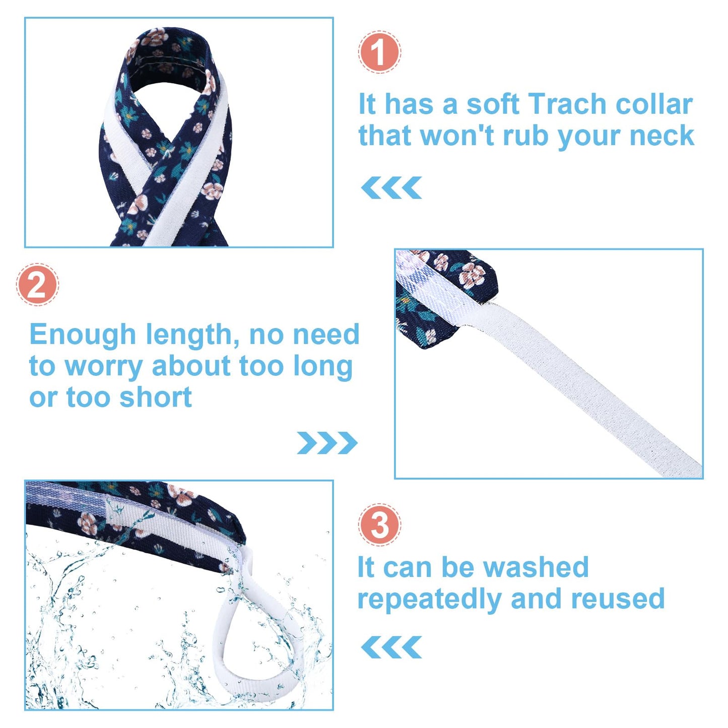 Geiserailie 21 Pcs Tracheostomy Tube Holder Adjustable Tracheostomy Supplies Tube Holder Soft Reusable Tracheostomy Care Kits for Men and Women, One Size Fits Most People