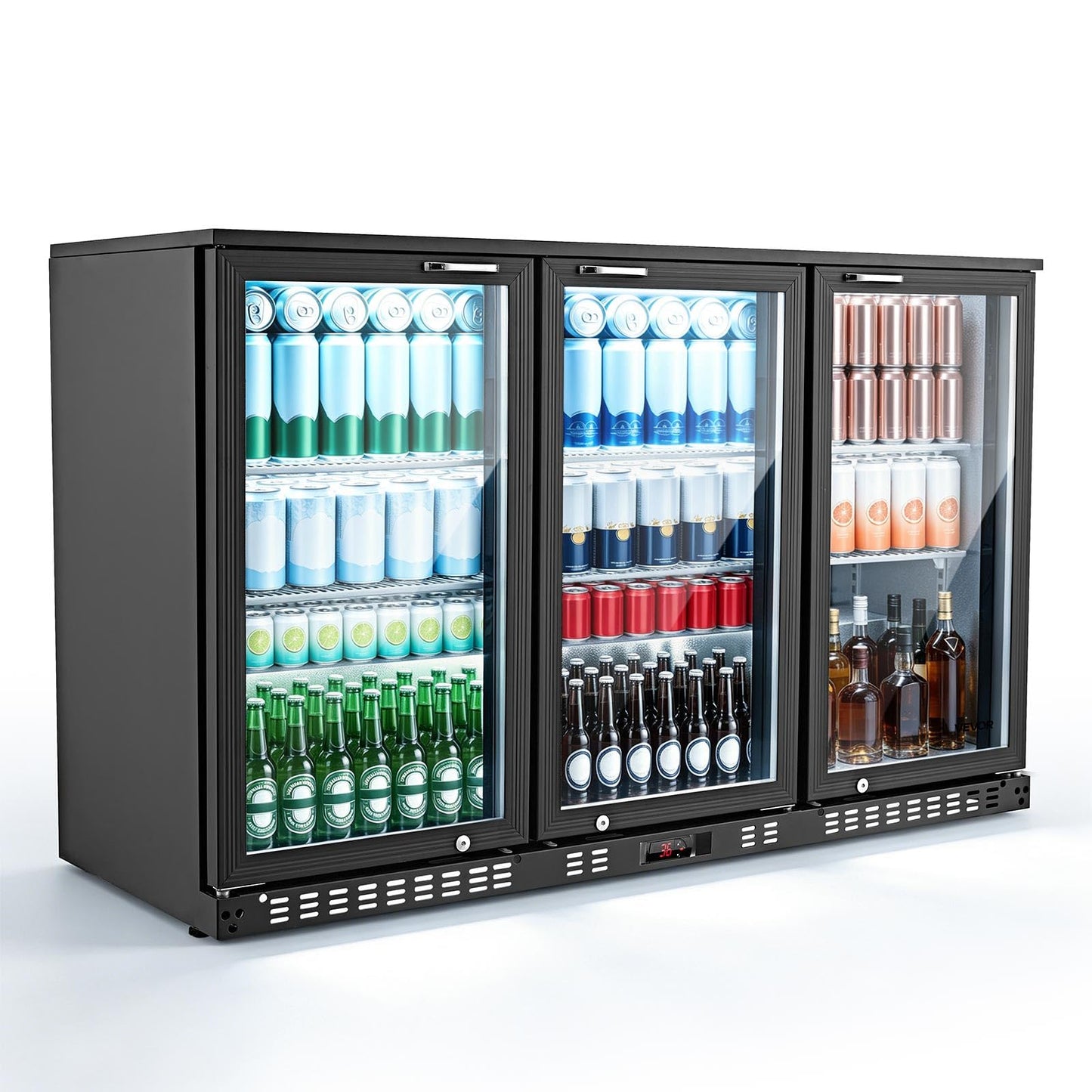 VEVOR Back Bar Cooler, 11.4 Cu.Ft Commercial Beverage Refrigerator with 3 Glass Door, Large Under Counter Fridge w/LED Lighting, Shelf, Low-E Glass Display Cooler for Store, Lobby, Restaurant, Pub