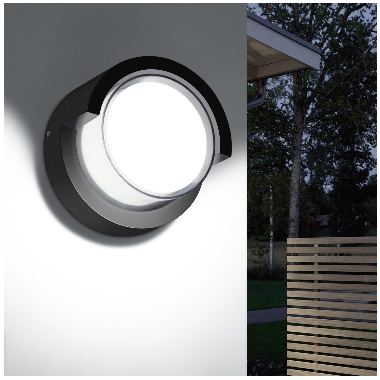 Tomourd Porch Light Outdoor, 6000K Daylight Small Waterproof Anti Rust LED Wall Lights, 12W Matte Black Modern Wall Mount Exterior Fixtures Circle Cover for Entryway, Front Porch, House