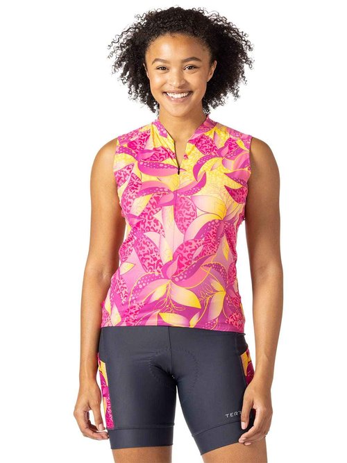 Terry Soleil Womens Sleeveless Bike Jersey, UPF 50+ Sun Top, Athletic Fit Moisture Wicking Cycling Zippered Tank - Goldirox, Medium
