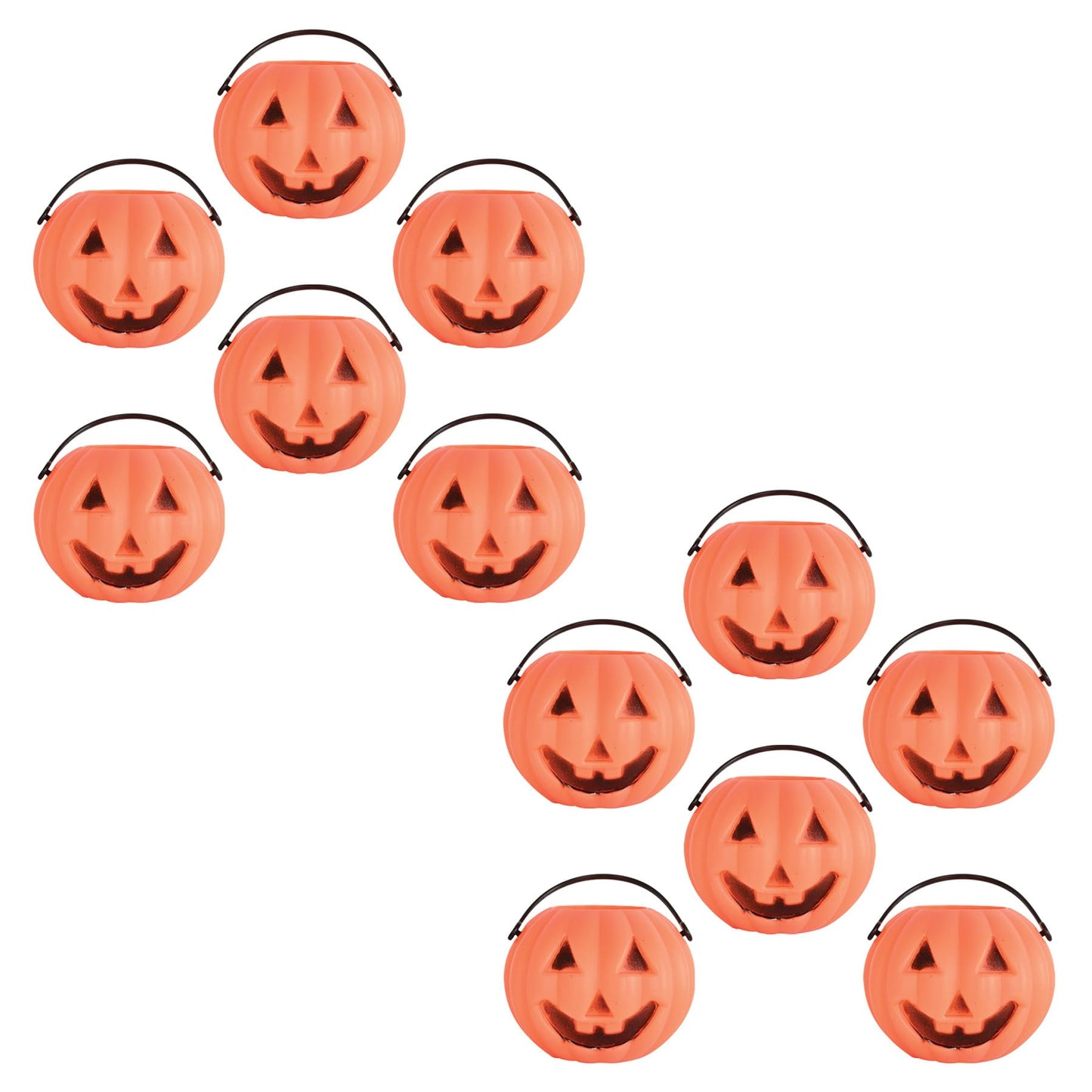 Beistle 12 Piece 3" x 2.75" Plastic Miniature Jack-O-Lantern Buckets, Pumpkin Decorations for Halloween Party Supplies