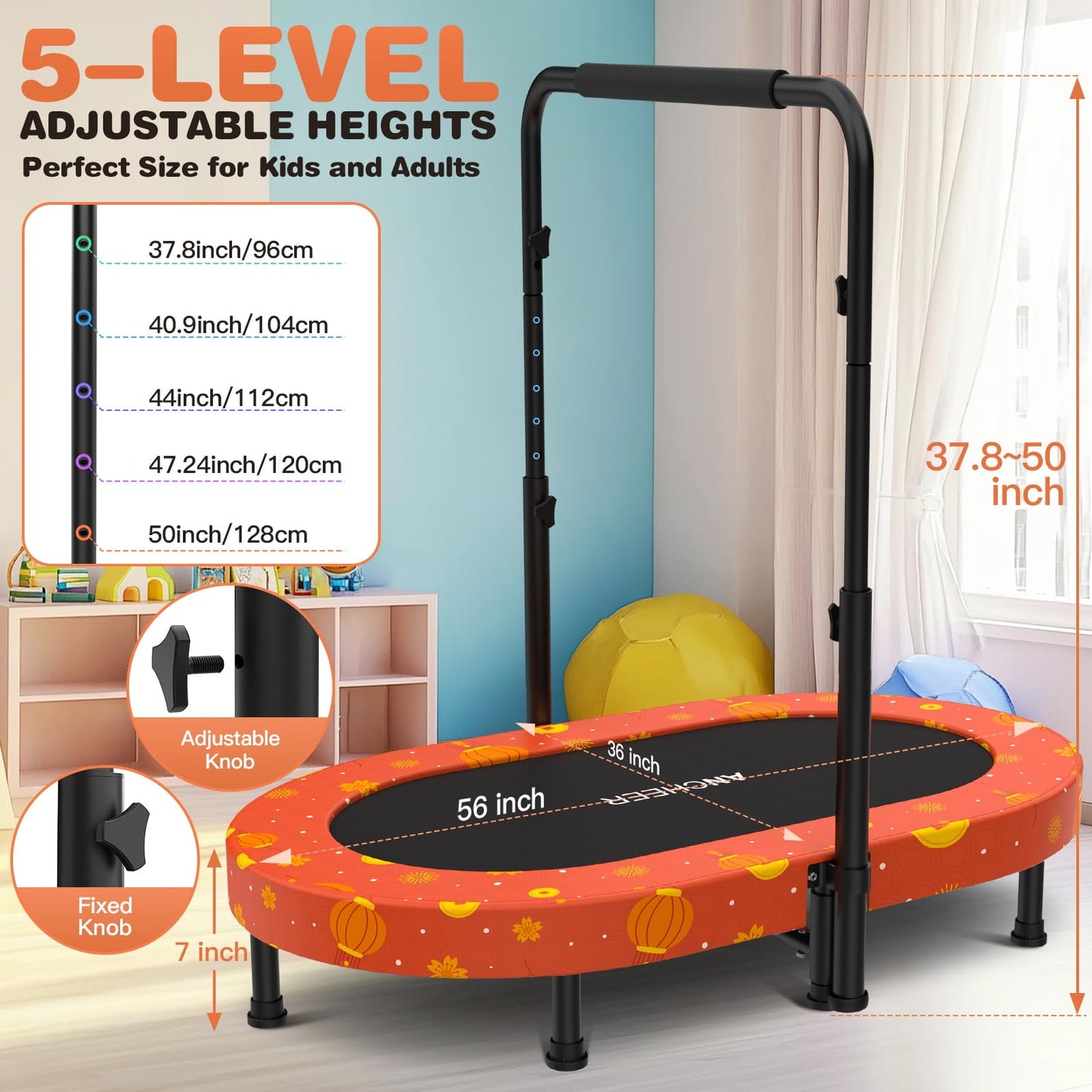 ANCHEER Trampoline for Kids, Toddler Trampoline with Handle, Child Small Rebounder for Indoor and Outdoor Use, 220 lbs Weight Capacity