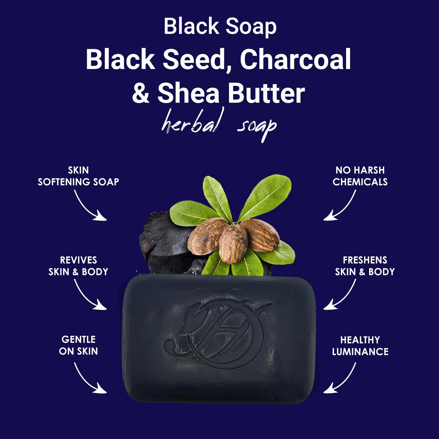 HERBOGANIC Black Seed, Charcoal and Shea Butter Herbal Soap | Pack of 3 of 5oz soap Bar | Natural Bar Soap for Face and Body | H