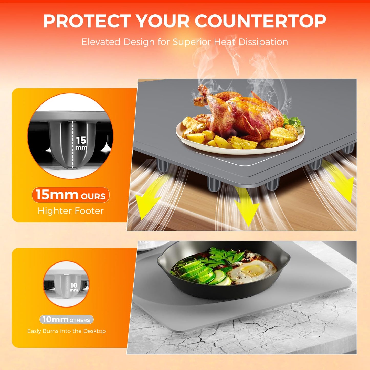 Warming Mat for Food | Max Temp 248℉,Fast Full-Surface Food Warmer with 8-Level Adjustable and Timer,Roll-Up & Portable Silicone Food Heating Pad with Child Lock,Electric Warming Tray for Buffet Party
