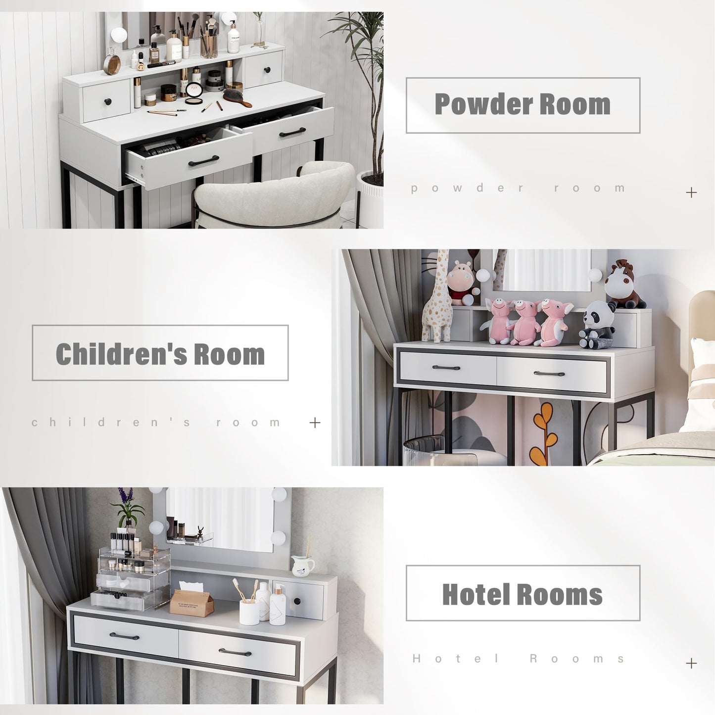 RoyalCraft Vanity Desk with Mirror and Lights, Makeup Vanity with 3 Color Dimmable Lighted Hollywood Mirror, White Makeup Table with 4 Drawers, Large Dressing Table for Women Girls