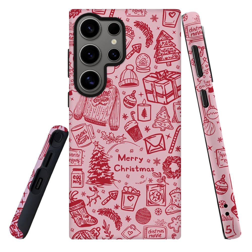 DJSOK Compatible with Samsung Galaxy S24 Ultra,Frosted PC Anti-Scratch Shockproof Case - Christmas Red Hat Tree