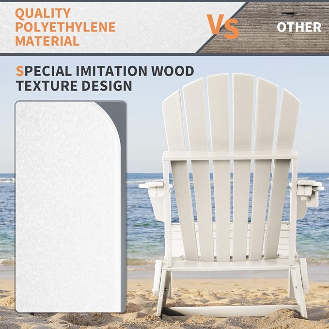 FUNBERRY Folding Adirondack Chair Set of 6, All Weather HDPE Fire Pit Chairs with Cup Holder for Outdoor