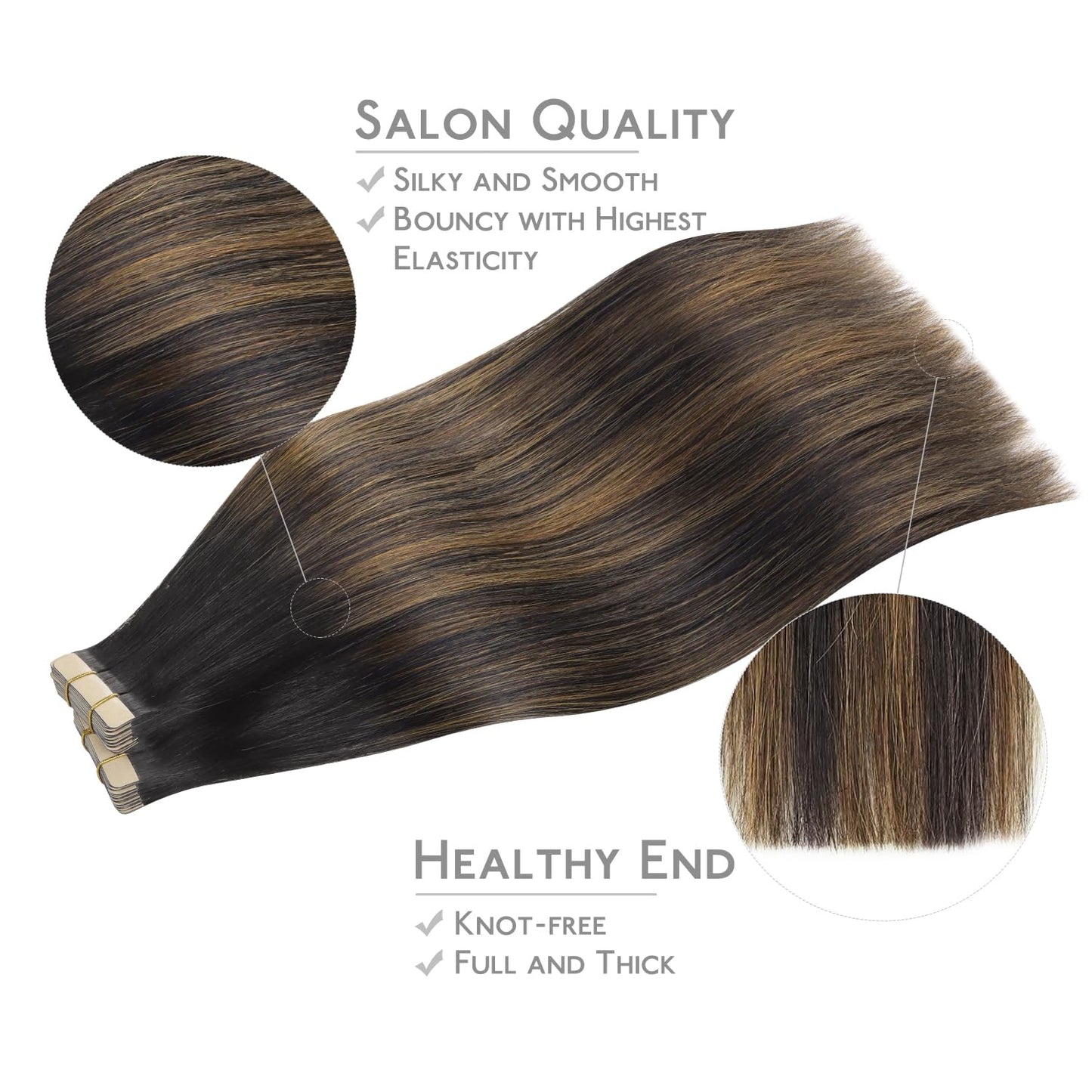 WENNALIFE Tape in Hair Extensions Human Hair, 40pcs 120g 26 inch Balayage Natural Black to Chestnut Brown Hair Extensions Real H