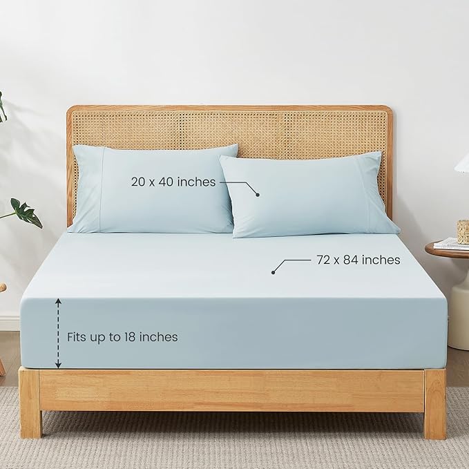 Cozy Bliss Premium Cooling Sheet Set Cali King Size, Q-Max>0.4, 3PCS No Flat Sheet with 2 Pillowcases, Breathable Fitted Sheet for Hot Sleepers & Night Sweats, Deep Pocket Up to 18 Inches, Cool Blue