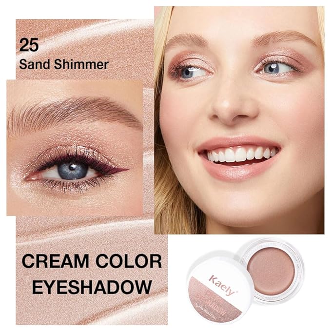 Single Cream Eye Shadow,Sand Shimmer Glitter Natural Nude Monochrome Eyeshadow Palette,Waterproof,Long Lasting Naturing-Looking,Vegan & Cruelty-Free,25