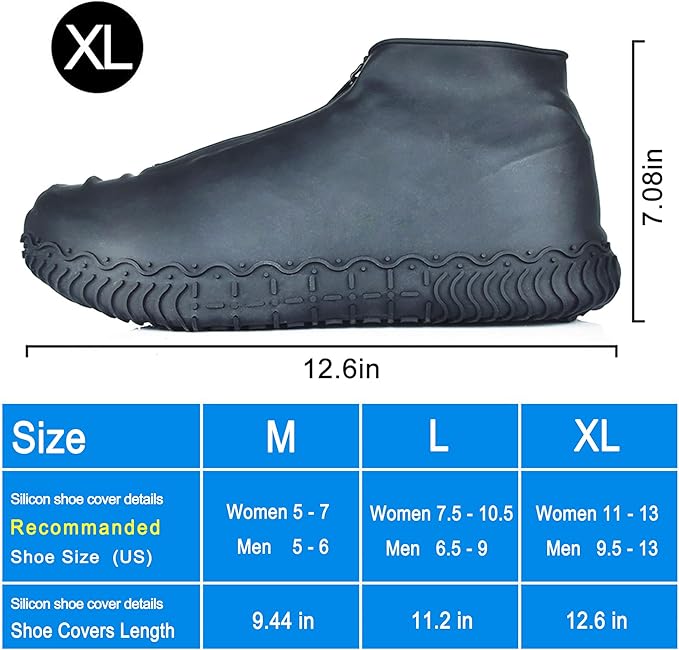 Silicone Waterproof Shoe Covers, Upgrade Reusable Overshoes with Zipper, Resistant Rain Boots Non-Slip Washable Protection for Women, Men (XL (Women 11-13, Men 9.5-13), Black)