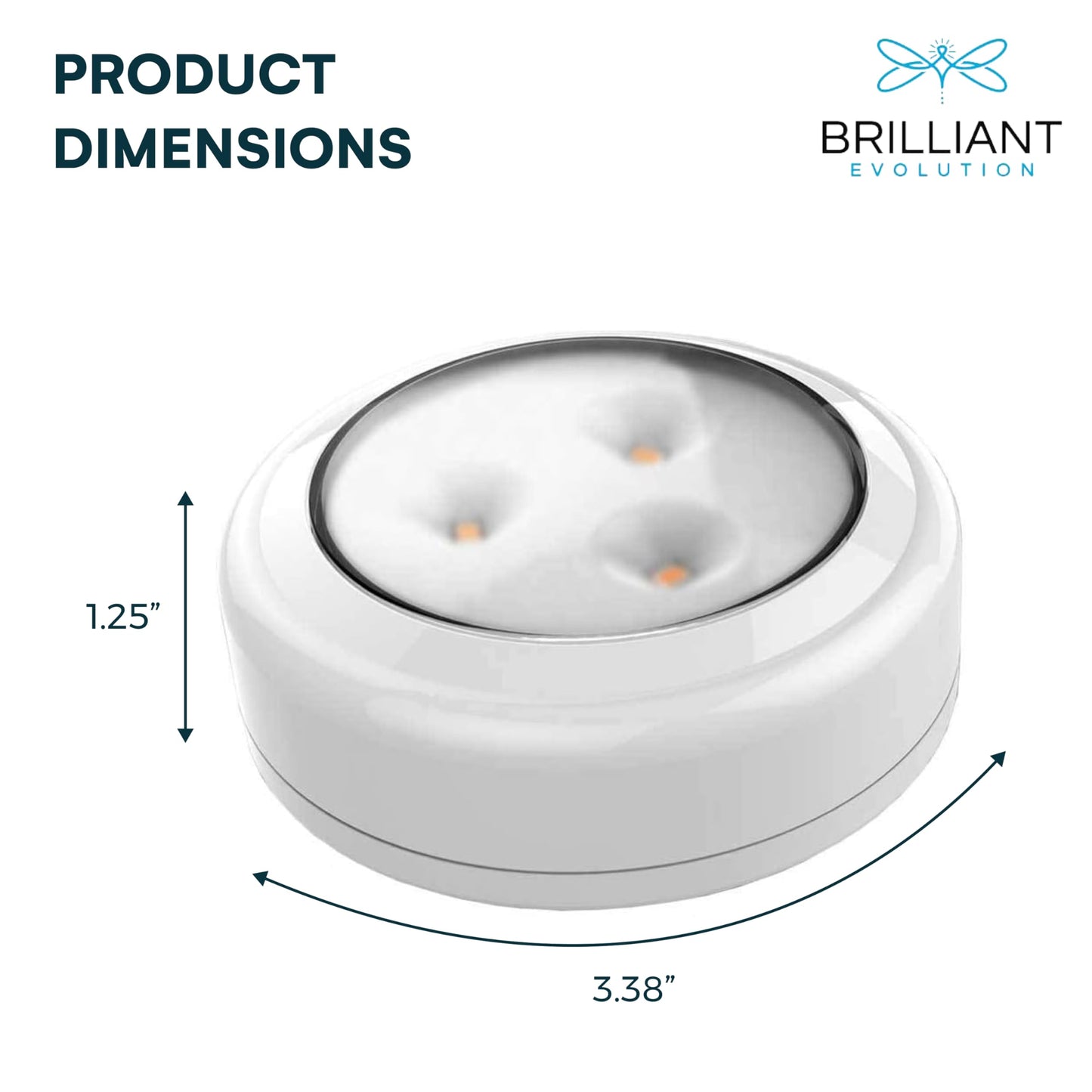 Brilliant Evolution Stick On Push Lights - 6 Pack Remote Controlled LED Lights Under Cabinets - DIY Stick On Lights for Closet, Counter, Kitchen - Battery Operated Puck Lighting with Remote