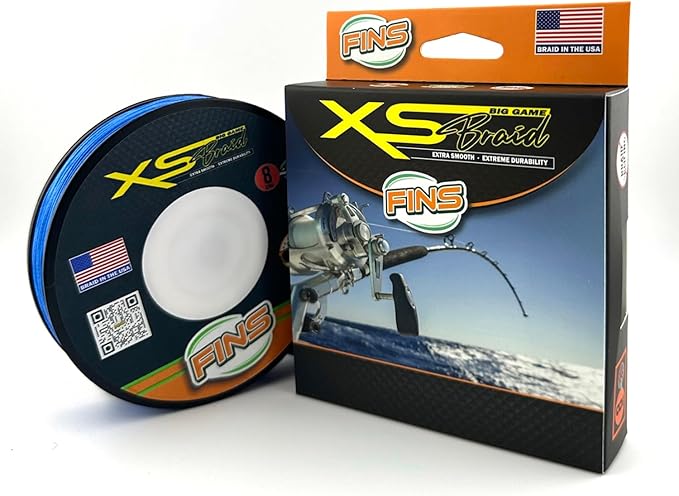 FINS XS Big Game Braid - USA Made - 8-End Round Abrasion Resistant Braided Fishing Line for Freshwater - Saltwater Trollin...