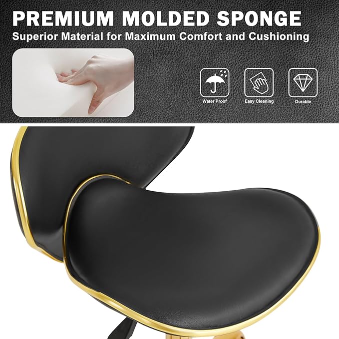 Adjustable Nail Tech Chair Rolling Stool with Backrest, Salon, Lash, Nail Tech and Hair Stylist, Massage Tattoo Facial Stool with Wheels - Black