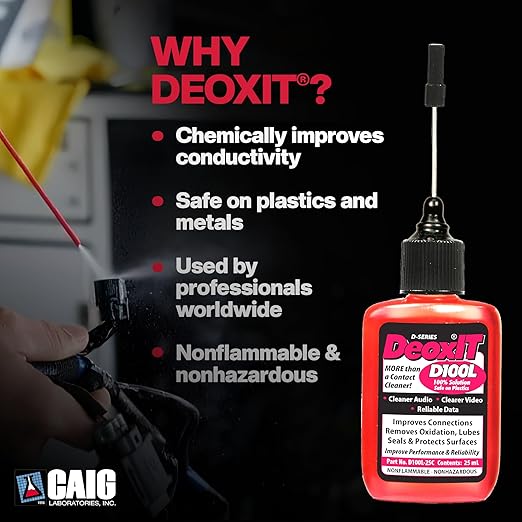 DeoxIT D100L-25C Contact Cleaner with Precision Needle & Brush – Cleans, Deoxidizes, Lubricates & Protects – Electronic Contact Cleaner for Audio, Automotive, Electrical, Marine & More