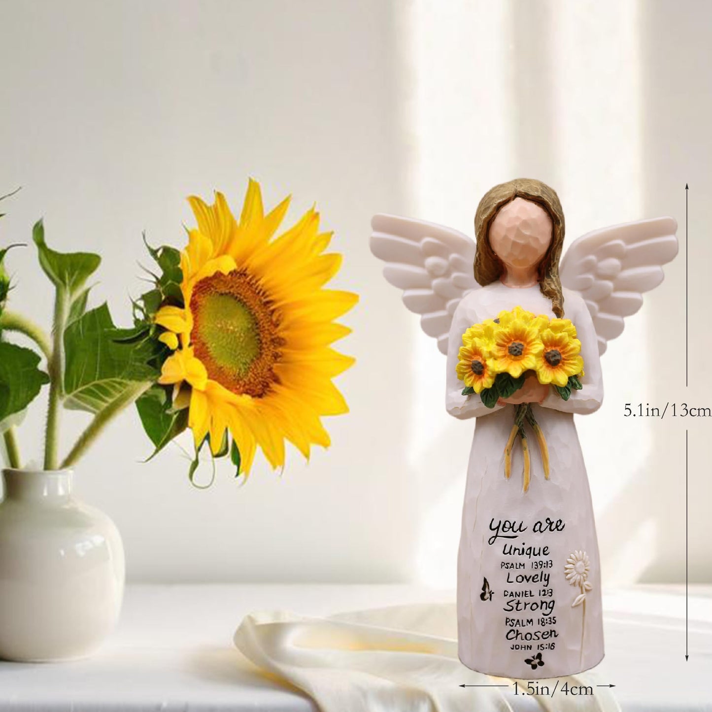 AUMELO Christian Gifts for Women Birthday Unique, Religious Gifts for Women, Friends, Mom, Sister-Spiritual Inspirational Gift, Hand-Painted Sunflower Angel Figurine
