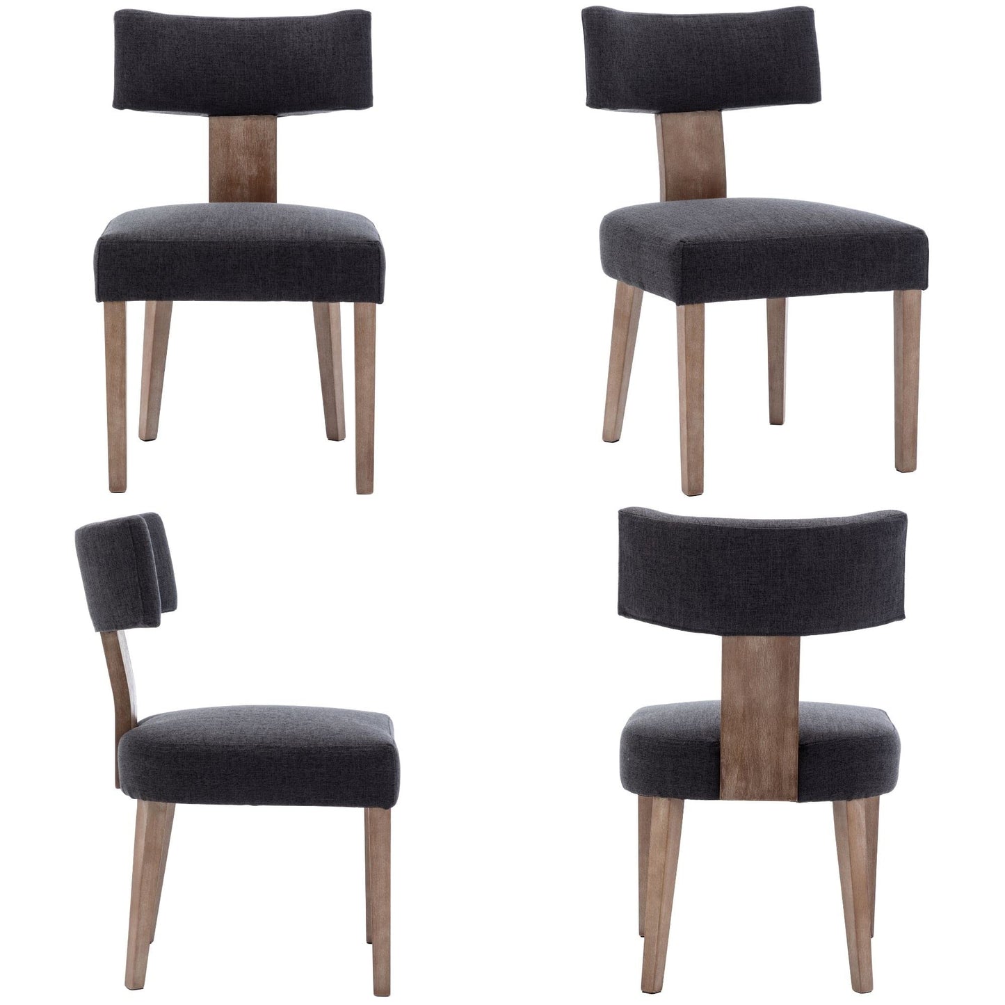 BESTANO Modern Dining Chairs Set of 4, Comfy Upholstered Side Chairs with Wood Legs, Linen Fabric Dining Chairs with Curved Wingback for Living Room Bedroom, Charcoal