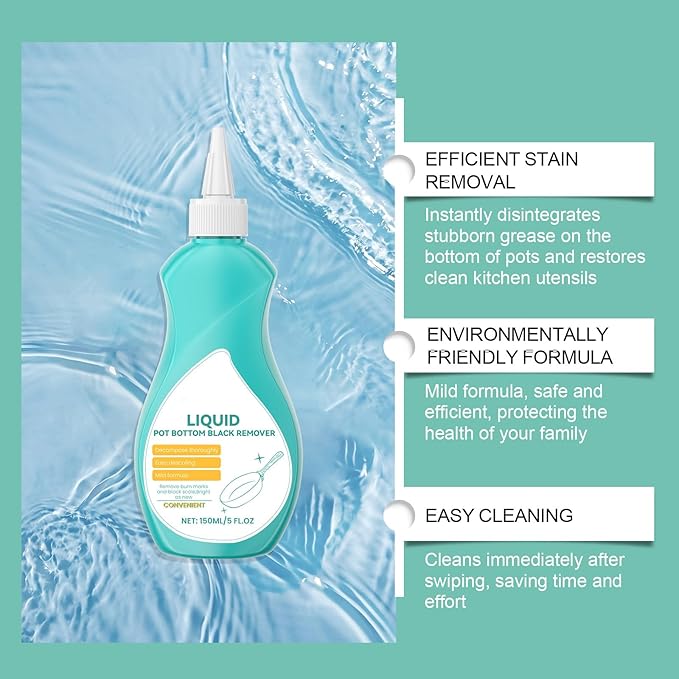 Liquid Pot and Pan Cleaner for Burnt On Food & Grease, 5 fl oz Tough Stove Top and Cookware Cleaner, Removes Stubborn Stains on Stainless Steel, Cast Iron, Copper Pots